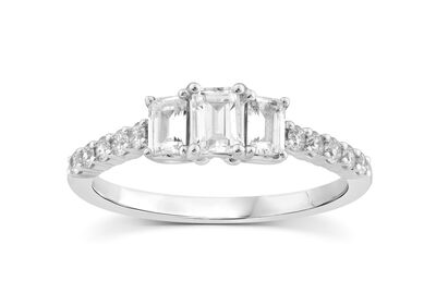 Emerald Diamond 1ctw. Three Stone Engagement Ring in 14k White Gold